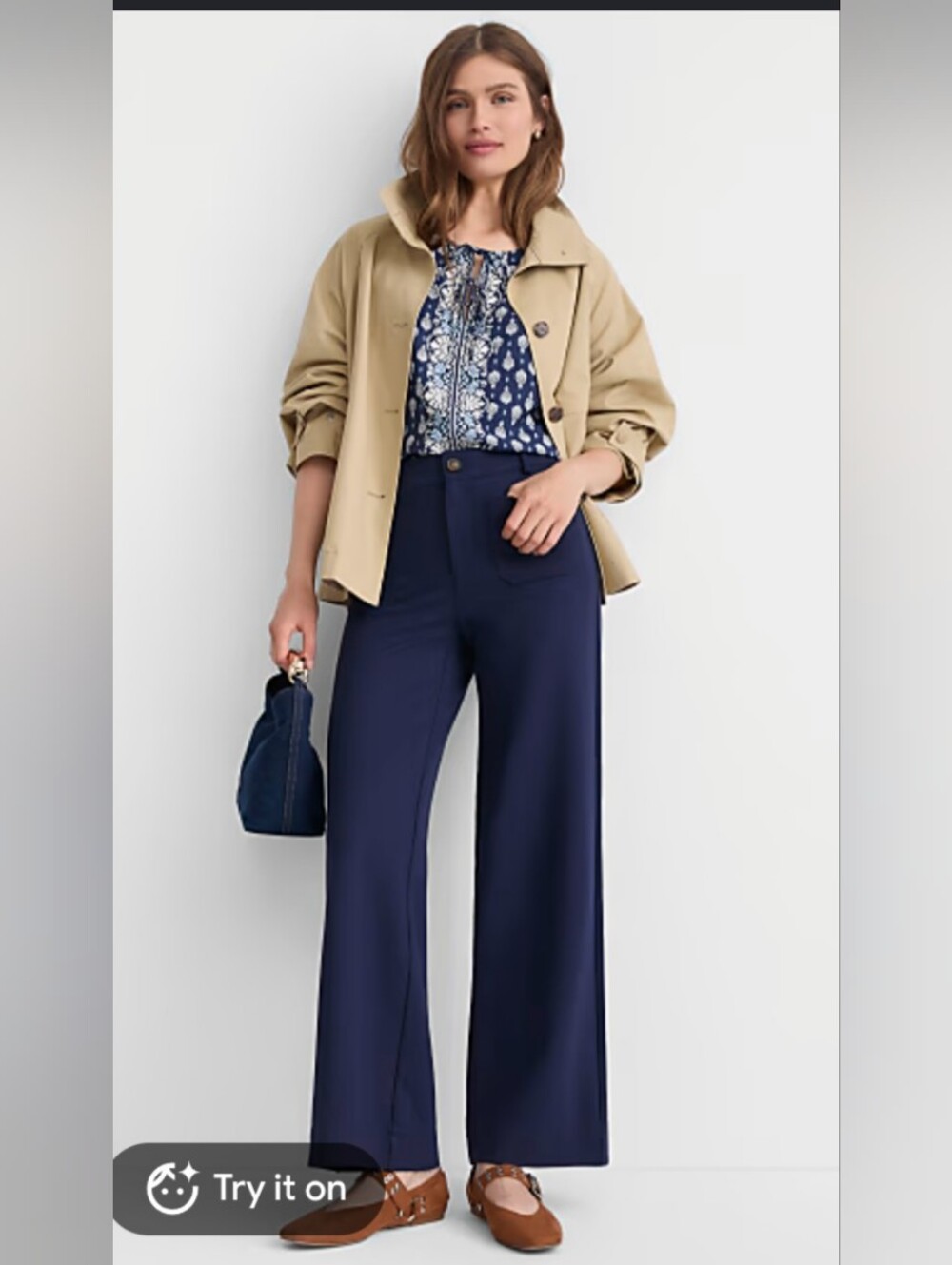 Loft Navy High Rise Wide Leg Crop 6